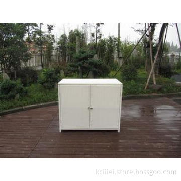 Resin Wicker Storage Box , Aluminum Frame White Rattan Cabi
